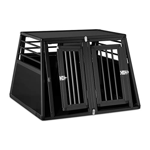 Relaxdays Caja de Transporte para Perros en el Coche, Doble, biselada, Separador, 68 x 97,5 x 92,5 cm, Color Negro