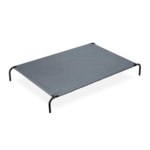 Relaxdays Grandes, jardín, Tumbona, Cama para Perros con Estructura de Metal, Anchura x Profundidad 118 x 76 cm, Color Gris, XL