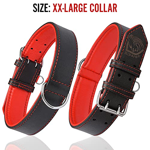 Riparo Collar de perro acolchado de cuero genuino Collar de mascota ajustable K-9 fuerte (L: 3,8cm de ancho para cuello de 45,7cm - 53,3cm, Hilo Negro/Rojo)