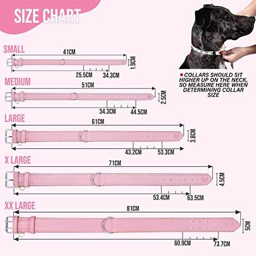 Riparo Collar de perro acolchado de cuero genuino Collar de mascota ajustable K-9 fuerte (L: 3,8cm de ancho para cuello de 45,7cm - 53,3cm, Rosa)