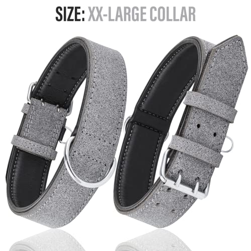 Riparo K-9 - Collar de perro acolchado, cuero auténtico, ajustable, duradero (XXL: 5 cm de ancho para cuello de 66 cm a 78 cm, hilo gris/blanco)