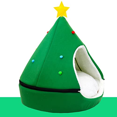 Rlevolexy Lindo árbol de Navidad Cama para mascotas Gato Perro de calentamiento suave Tienda de campaña Cama de nido de cueva Casa de invierno Cálido Cama para dormir