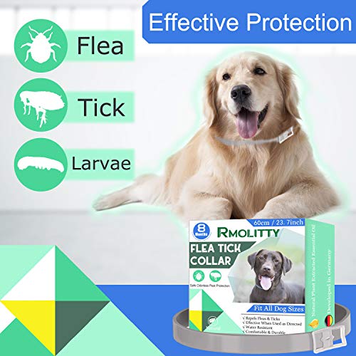 Rmolitty Collar Antiparasitario Garrapatas Pulgas Perros, Collar Antiparasitario Perro, Natural Impermeable Prevención contra Garrapatas 8 Meses de protección para Grande Mediano Pequeño Perro (60cm)