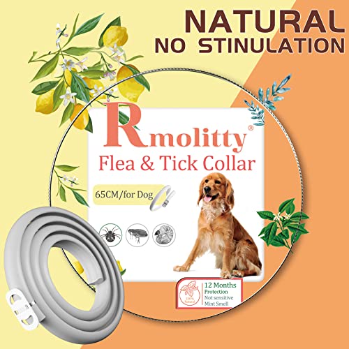 Rmolitty Collar Antiparasitario Perros, Collar para Garrapatas,Tratamiento de pulgas de aceites Naturales para 12 Meses de protección, 65 cm de Longitud para Perros Pequeña Mediano Grande (2-Pack)