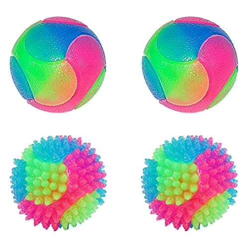 Rolin Roly Bolas Durables del Perro de la Masticación Pelotas de Juguet de Goma Luminosas del Animal Doméstico Juguetes de la Limpieza de Los Dientes para Perrito Dog Ball (2PK Smooth+2PK Spiky Ball)