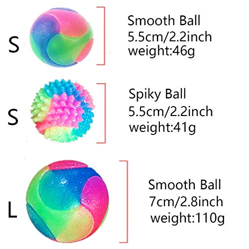 Rolin Roly Bolas Durables del Perro de la Masticación Pelotas de Juguet de Goma Luminosas del Animal Doméstico Juguetes de la Limpieza de Los Dientes para Perrito Dog Ball (2PK Smooth+2PK Spiky Ball)