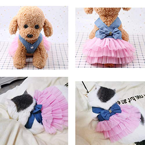 Ropa para mascotas, vestidos para perros pequeños gatos falda de tutú chaleco de princesa Petti Vestido gatos vestidos pequeños pomerania chihuahua falda ropa para cachorros (Denim Pink, S)