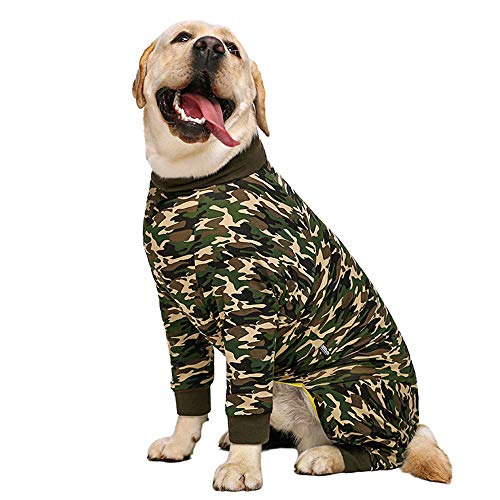 Ropa para perros, pijamas elásticos para perros, ropa de dormir, anticabello, a prueba de polvo, de cuatro patas, ropa para perros medianos y grandes (36, camuflaje verde)