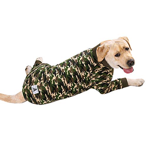 Ropa para perros, pijamas elásticos para perros, ropa de dormir, anticabello, a prueba de polvo, de cuatro patas, ropa para perros medianos y grandes (36, camuflaje verde)