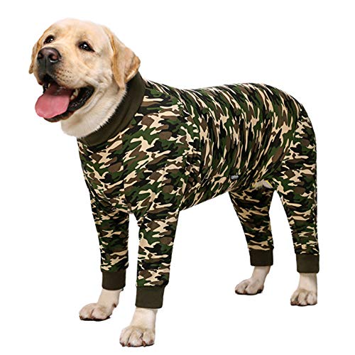 Ropa para perros, pijamas elásticos para perros, ropa de dormir, anticabello, a prueba de polvo, de cuatro patas, ropa para perros medianos y grandes (36, camuflaje verde)