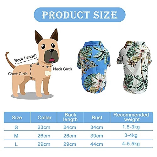 RoxNvm Camiseta de Verano para Perros, Camisas de Perro Hawaiano, Playera para Perros Estilo Resort de Playa, Ropa de Perro Transpirable de Moda para Cachorros, 2 Piezas, Azul y Blanco (Grande)