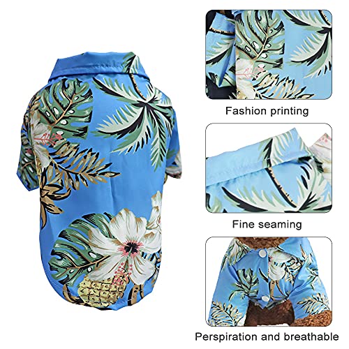 RoxNvm Camiseta de Verano para Perros, Camisas de Perro Hawaiano, Playera para Perros Estilo Resort de Playa, Ropa de Perro Transpirable de Moda para Cachorros, 2 Piezas, Azul y Blanco (Grande)