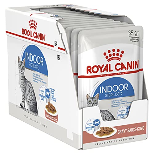 ROYAL CANIN Indoor Sterilised, Bocaditos en Salsa, Caja 12 x 85 gr