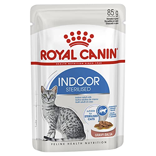 ROYAL CANIN Indoor Sterilised, Bocaditos en Salsa, Caja 12 x 85 gr