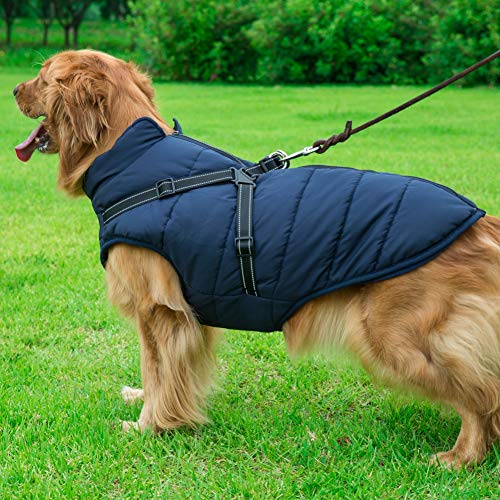 Ruipunuosi Chaqueta para Perro Chaleco de Invierno 2 en 1 Pet Otoño Invierno Traje de esquí Chaleco Acolchado de algodón sin Mangas con Correa para el Pecho Abrigo de arnés para Perros