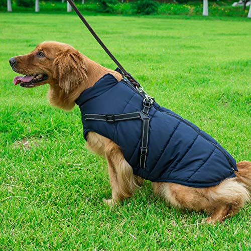 Ruipunuosi Chaqueta para Perro Chaleco de Invierno 2 en 1 Pet Otoño Invierno Traje de esquí Chaleco Acolchado de algodón sin Mangas con Correa para el Pecho Abrigo de arnés para Perros