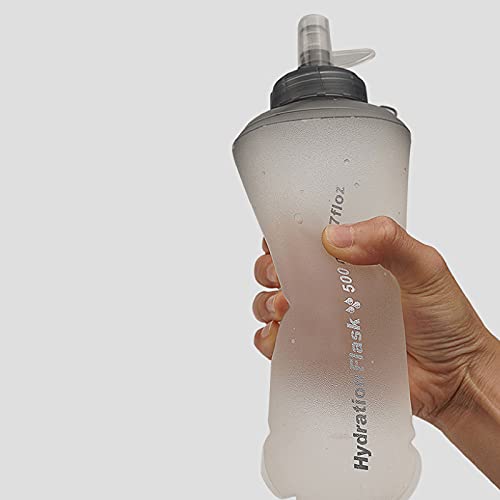 Ruiqas Botella de agua de 500 ml con boquilla de paja, botella de agua plegable suave al aire libre, botella de agua ligera y plegable para correr, senderismo, ciclismo, escalada, camping