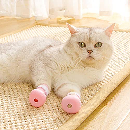 Runsmooth Botines De Baño para Gatos Botas Anti-arañazos Zapatos De Gato De Silicona Fundas De Goma para Uñas para Gatos Botas Protectoras De Pata De Gato para El Afeitado De Baño En Casa (Rosa)