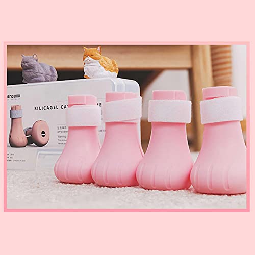 Runsmooth Botines De Baño para Gatos Botas Anti-arañazos Zapatos De Gato De Silicona Fundas De Goma para Uñas para Gatos Botas Protectoras De Pata De Gato para El Afeitado De Baño En Casa (Rosa)