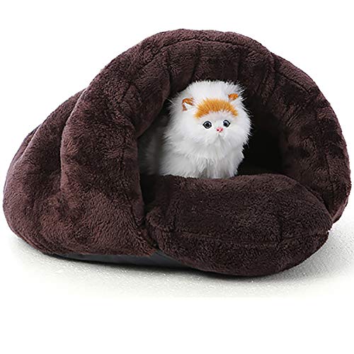 Saco De Dormir Cálido Cuevas Casa Sleeping Bed Noble Cama Para Perros Y Gatos Puppy Conejo Mascota, Antideslizante, Suave Y Cómodo/Sueño Profundo, Lavable A Máquina,Marrón,S