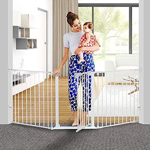 SAFGH Puerta para bebés de 80 Pulgadas, Extra Ancha, Alta, para Perros, Mascotas, Cierre automático, Puerta de Seguridad para niños, para escaleras, Puerta, Valla de Acero Plegable de 3 Paneles, s