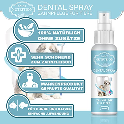 Saint Nutrition® - Spray dental para perros y gatos - Cuidado dental / limpieza dental para perros, cachorros y gatos, combate contra el mal aliento y elimina el sarro / placa, contenido 100 ml