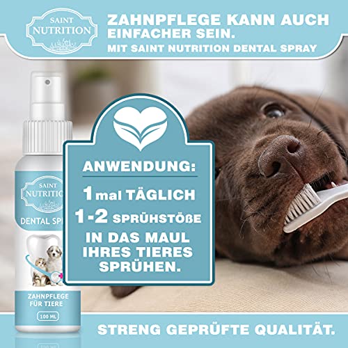 Saint Nutrition® - Spray dental para perros y gatos - Cuidado dental / limpieza dental para perros, cachorros y gatos, combate contra el mal aliento y elimina el sarro / placa, contenido 100 ml