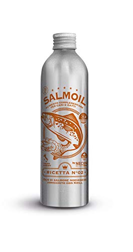 SALMOIL by NECON Pet Food Receta 2, alimento complementario/alimento para Perros y Gatos a Base de Aceite de salmón Noruego y Krill 250ml, Rico en Vitamina E, Omega3, sin conservantes, Made in Italy