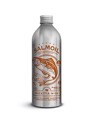 SALMOIL by NECON Pet Food Receta 2, alimento complementario/alimento para Perros y Gatos a Base de Aceite de salmón Noruego y Krill 500ml, Rico en Vitamina E, Omega3, sin conservantes, Made in Italy