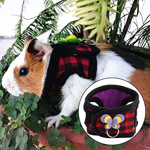 SALUTUY Chaleco De Chinchilla, con Cinturón Chaleco De Arnés De Chinchilla Suave De Moda para Regalo para Ardilla Hamster Red Grid + Purple Love(S)