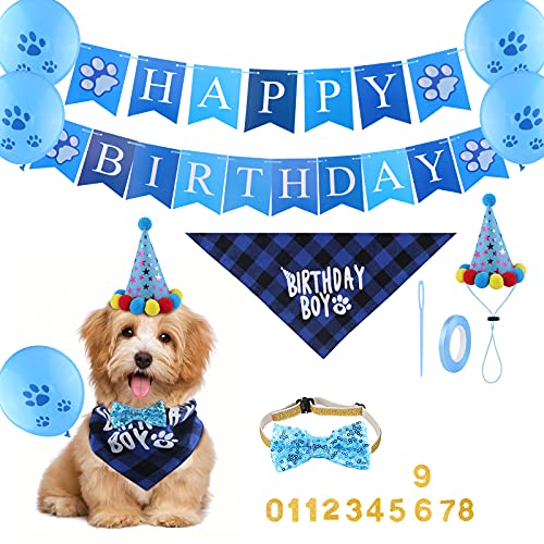 SAVITA Accesorios Cumpleaños para Perros Suministros para Fiestas de Cumpleaños para Mascotas Bandana, Pajarita, Tarjetas Pancarta, Globo, Mascotas Cumpleaños para Cumpleaños de Perros