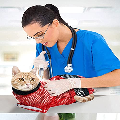 Savlot Bolsa de Baño de Gatos Bolsa de Red de baño para Gatos Ajustable Multifuncional para bañarse Recorte de uñas Examen de Mascotas Orejas Limpieza antiarañazos Bolsa para Gatos Anti-mordida