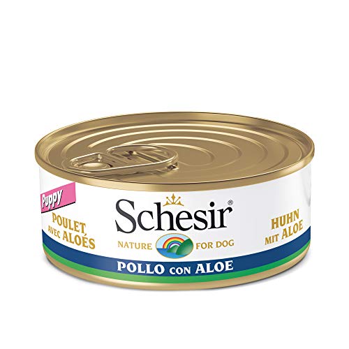 Schesir, Comida húmeda para Cachorros, Sabor filetes de Pollo con áloe en gelatina Blanda - Total 2,7 kg (18 latas x 150 gr)