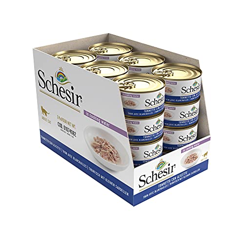 Schesir, Comida húmeda para Gatos Adultos, Sabor bacoreta con anchoas en gelatina Blanda - Total 2 kg (24 latas monodosis x 85 gr)