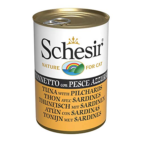 Schesir, Comida Húmeda para Gatos Adultos, Sabor Bacoreta con Pescado Azul, Preparado en Gelatina Blanda - Total 0,84 kg (6 latas x 140 gr)