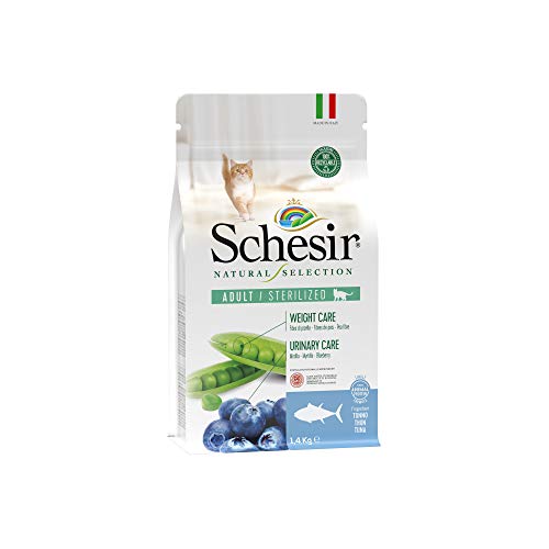 Schesir, Pienso Completo Y Equilibrado para Gatos Adultos Esterilizados, Línea Natural Selection con Alto Contenido En Atún, Croquetas - Formato Bolsa De 1,4 Kg