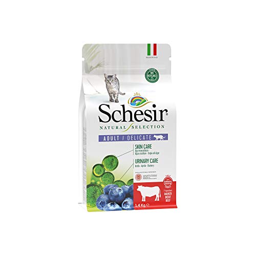 Schesir, Pienso Completo Y Equilibrado para Gatos Adultos, Línea Natural Selection con Alto Contenido En Buey, Croquetas - Formato Bolsa De 1,4 Kg