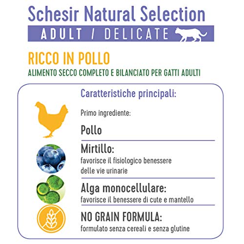 Schesir, Pienso Completo Y Equilibrado para Gatos Adultos, Línea Natural Selection con Alto Contenido En Pollo, Croquetas - Formato Bolsa De 1,4 Kg