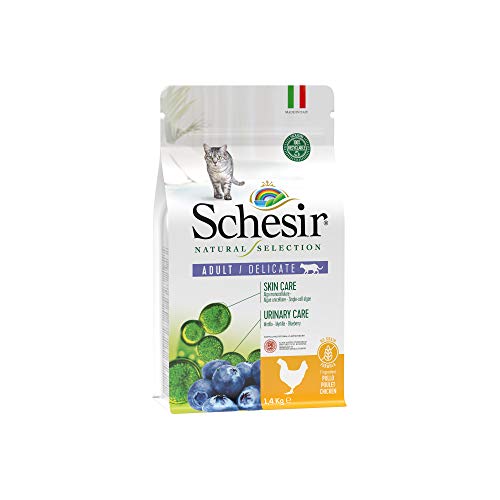 Schesir, Pienso Completo Y Equilibrado para Gatos Adultos, Línea Natural Selection con Alto Contenido En Pollo, Croquetas - Formato Bolsa De 1,4 Kg