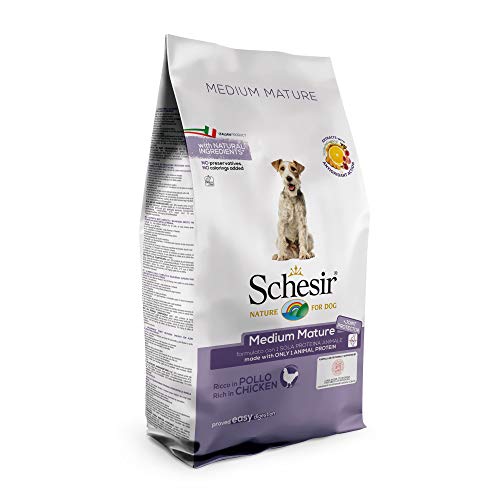 Schesir, pienso para Perros Mayores de tamaño Mediano, Sabor Pollo, croquetas - Formato Bolsa de 12 kg