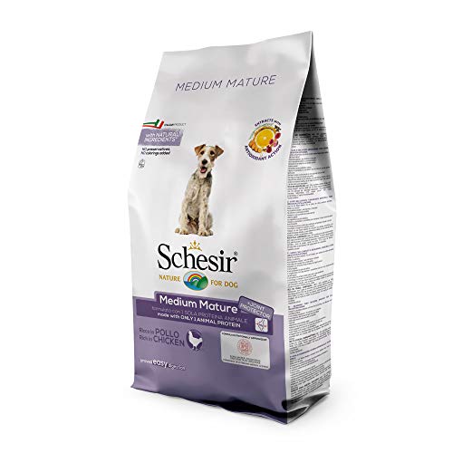 Schesir, pienso para Perros Mayores de tamaño Mediano, Sabor Pollo, croquetas - Formato Bolsa de 12 kg