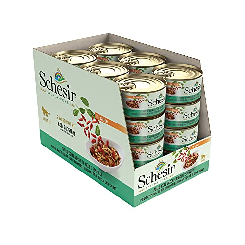 Schesir Salads Pokè, Comida Húmeda para Gatos Adultos, Sabor Pollo con Bayas De Goji Y Espinacas, Filetes En Salsa - Total 2,04 Kg (24 Latas X 85 Gr)