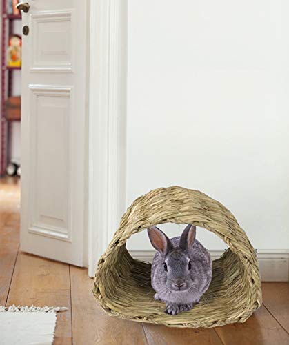 Seagrass House Túnel Hutch, Cabaña tejida para acostarse o dormir | Comodidad, calidez, seguridad, caja fuerte para mascotas, hogar comestible para conejos, conejos, chinchilla y animales pequeños