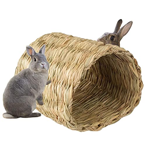 Seagrass House Túnel Hutch, Cabaña tejida para acostarse o dormir | Comodidad, calidez, seguridad, caja fuerte para mascotas, hogar comestible para conejos, conejos, chinchilla y animales pequeños