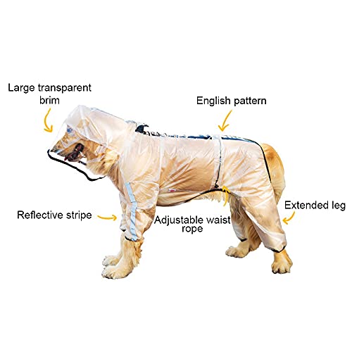 Seahelms Chubasquero para perro, impermeable, con capucha y agujero para arnés y piernas extendidas, transparente ajustable con capucha para perro pequeño, mediano y grande (blanco, XL)