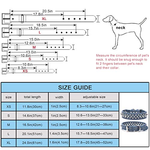 SEKAYISORE Collar de perro ajustable con tachuelas, de piel de microfibra con pinchos para cachorros, collar antimordeduras para perros pequeños, medianos y grandes, azul oscuro L