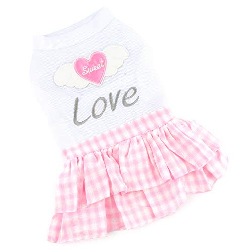 SELMAI Sweet Heart Shirt Princess Plaid vestido escalonado para perro pequeño, gato, cachorro, trajes de verano, boda, cumpleaños, fiesta, disfraz yorkie Chihuahua Shih Tzu ropa rosa S