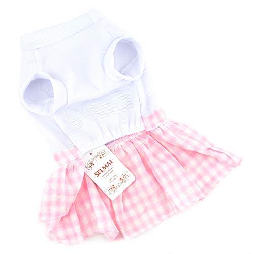 SELMAI Sweet Heart Shirt Princess Plaid vestido escalonado para perro pequeño, gato, cachorro, trajes de verano, boda, cumpleaños, fiesta, disfraz yorkie Chihuahua Shih Tzu ropa rosa S