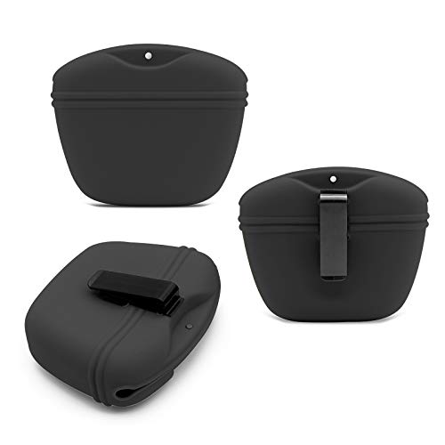 SENDR.KR Bolsa para golosinas para perros, de silicona para adiestramiento de perros, bolsa de comida portátil con cierre magnético y clip para la cintura (negro)