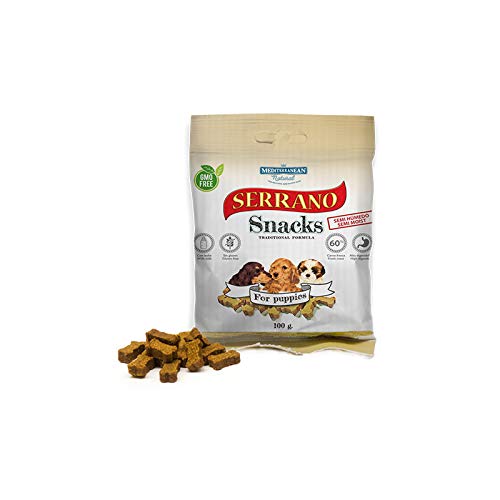 Serrano Snack para Perros. Caja de 25 Bolsitas de 100gr (Especial Cachorros)